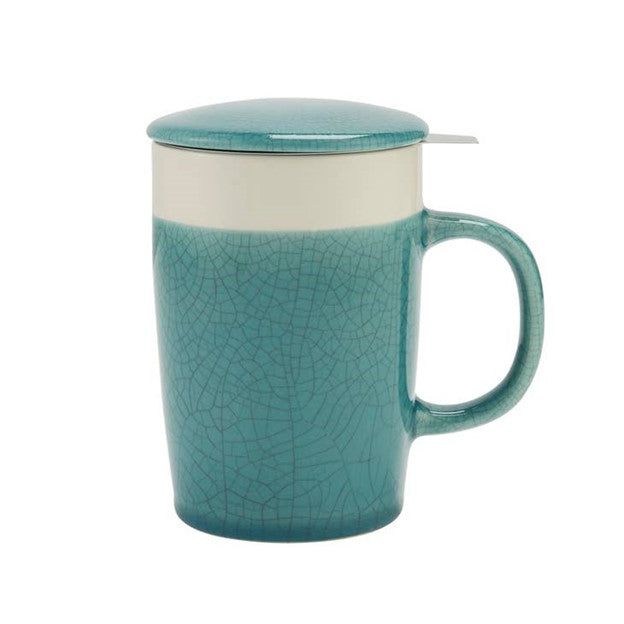 Turquoise Crackle Glaze Tea infuser Mug 16oz